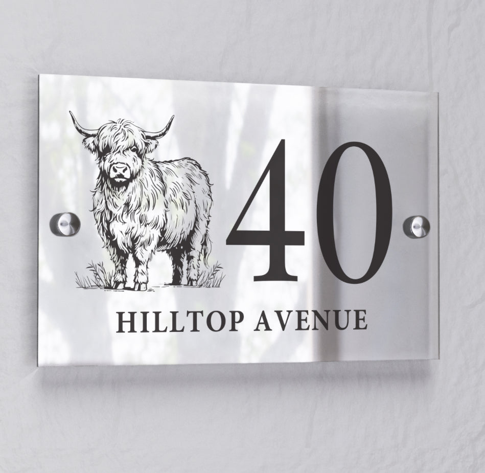 Personalised Highland Cow Acrylic House Sign
