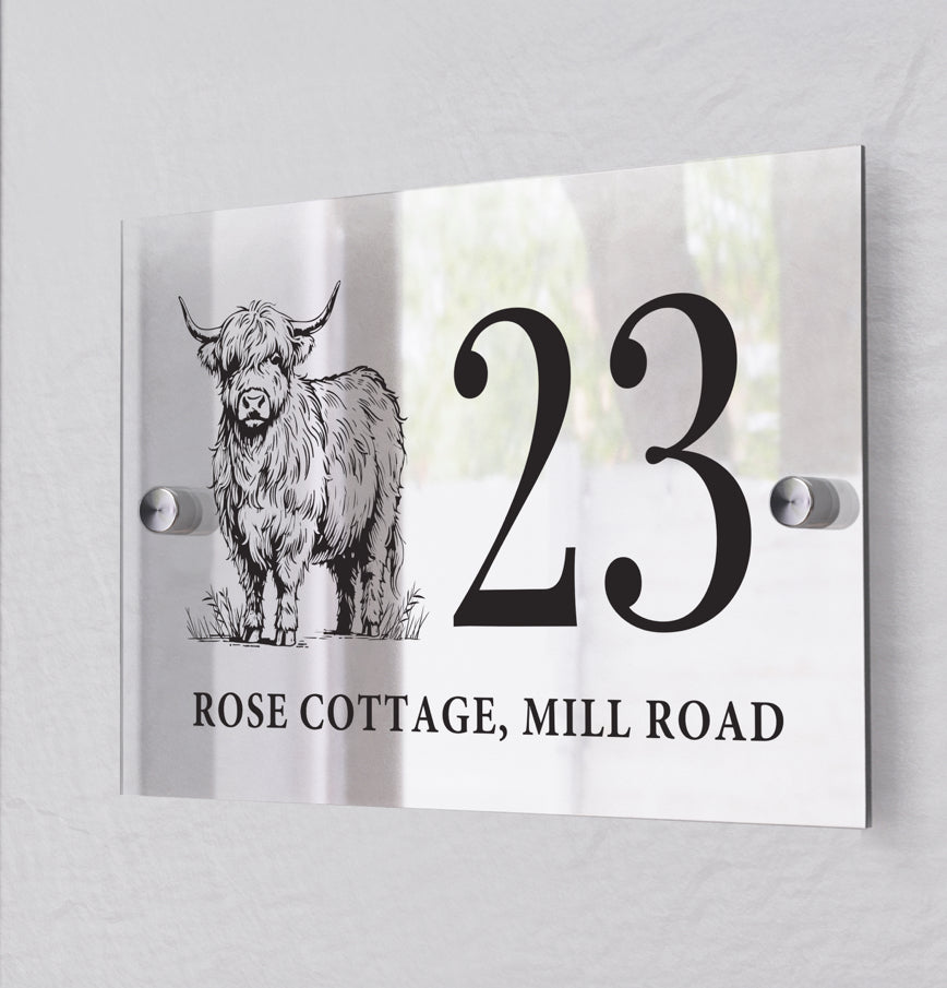 Personalised Highland Cow Acrylic House Sign
