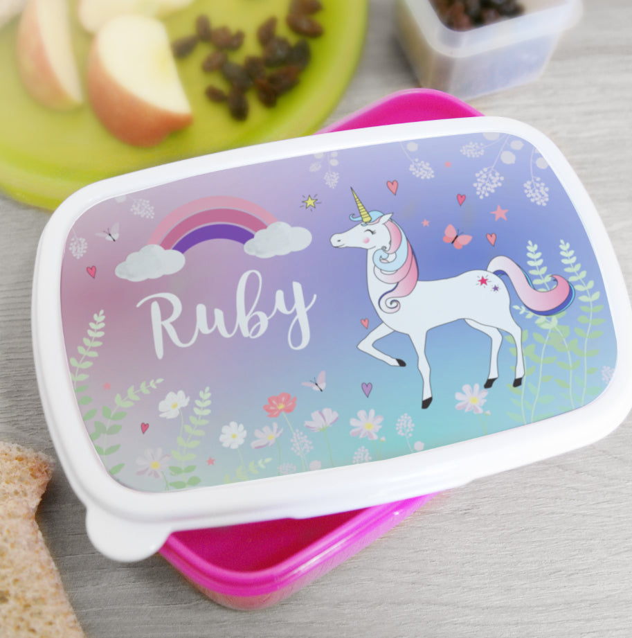 Personalised Unicorn Name Only Pink Lunch Box