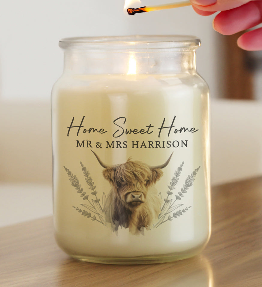 Personalised Highland Cow Large Candle Jar