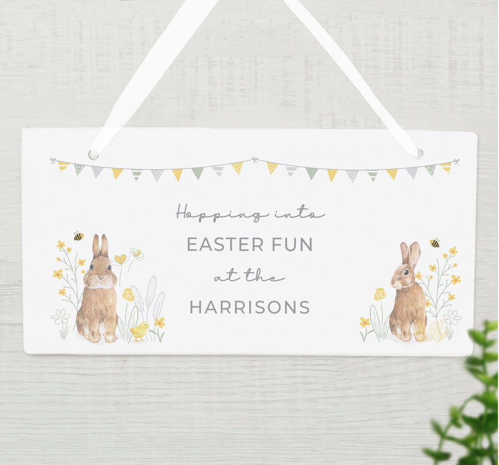 Personalised Spring Bunny Wooden Sign