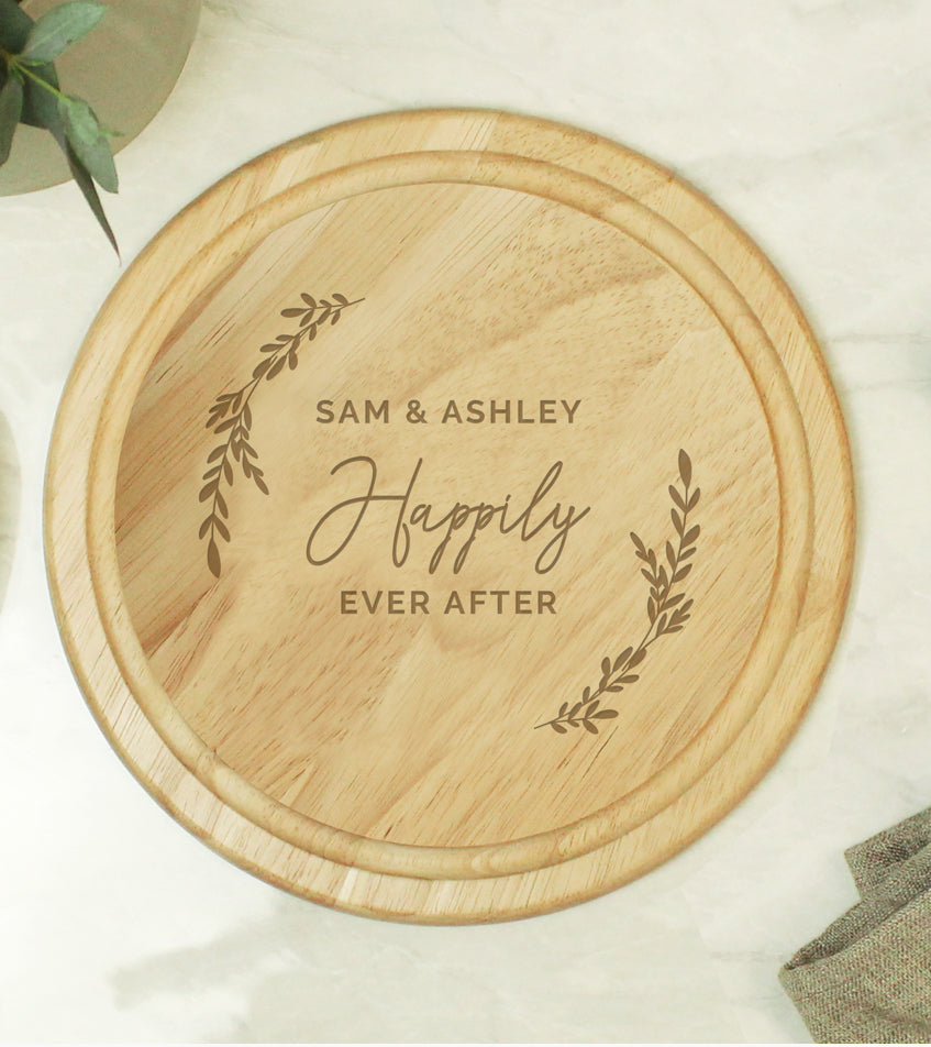 Personalised Laurel Round Wooden Chopping Board