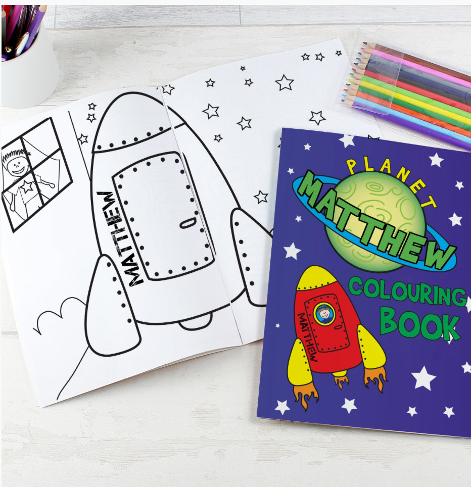 Personalised Space Colouring Book with Pencil Crayons
