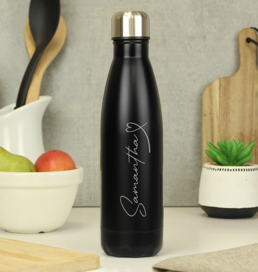 Personalised Heart Black Metal Insulated Drinks Bottle