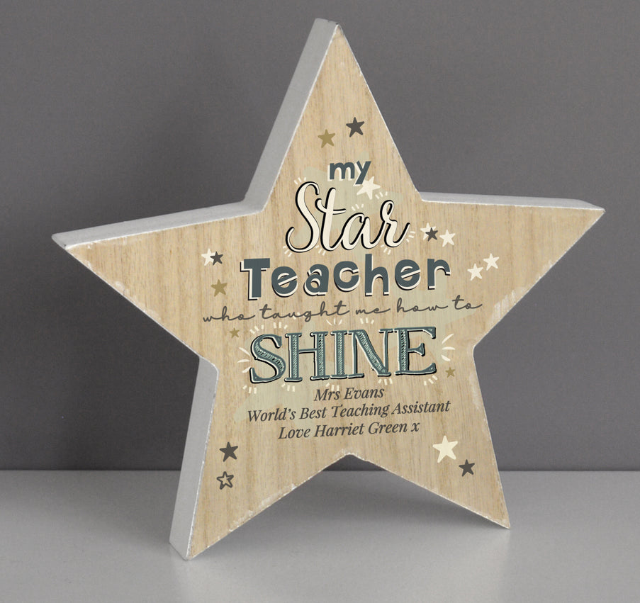 Personalised My Star Teacher Rustic Wooden Star Decoration