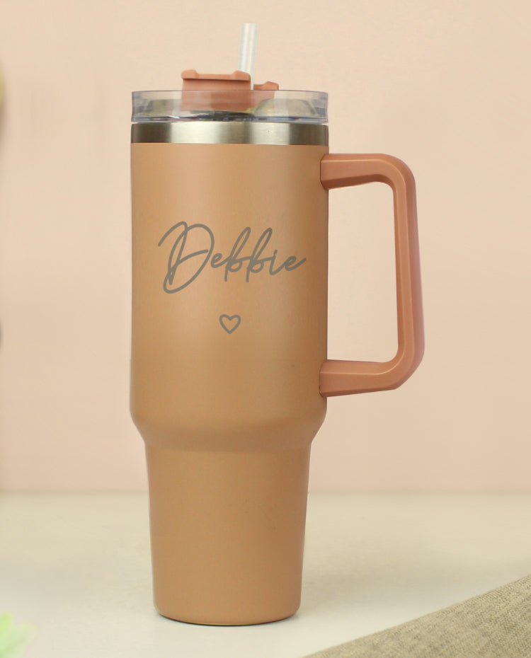 Personalised Heart 40oz Brown Travel Cup