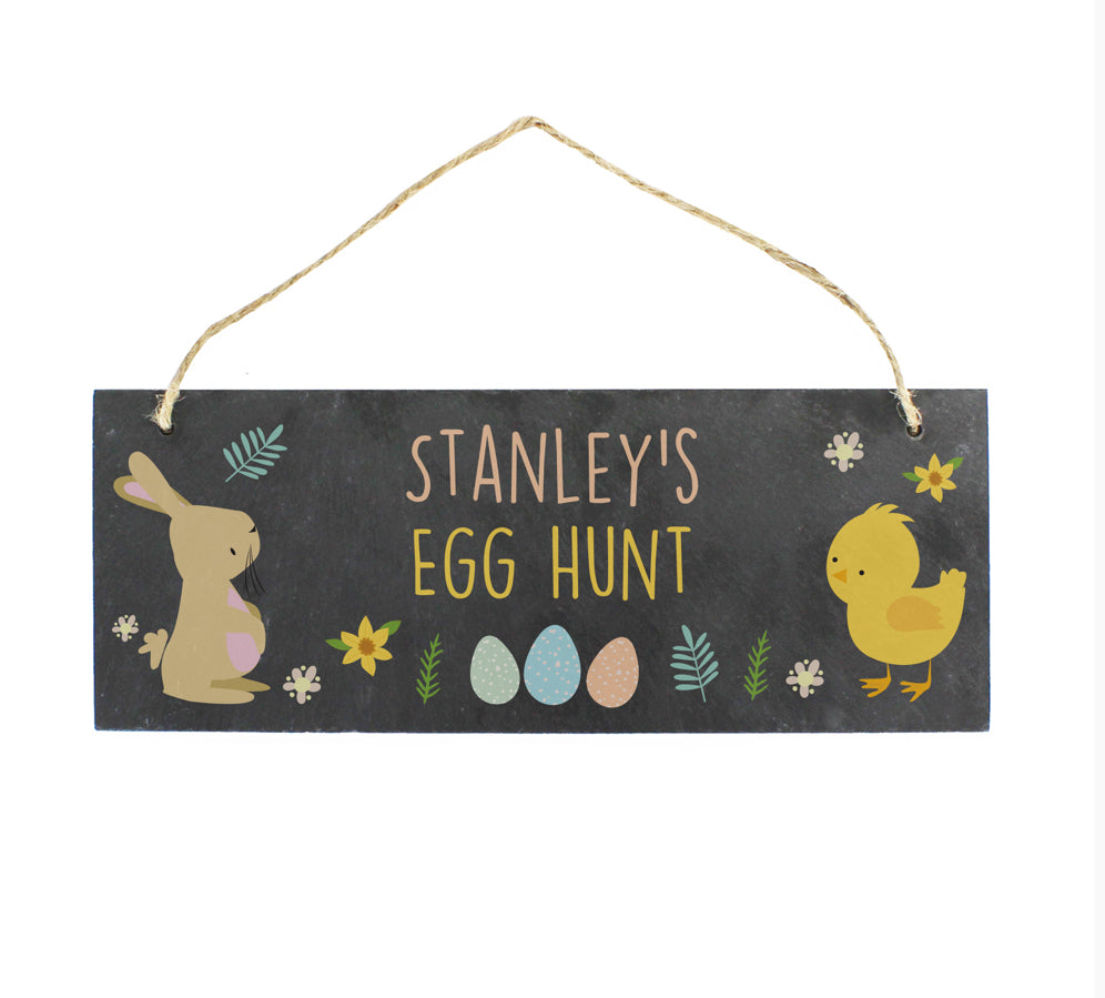 Personalised Easter Egg Hunt Slate Hanging Sign