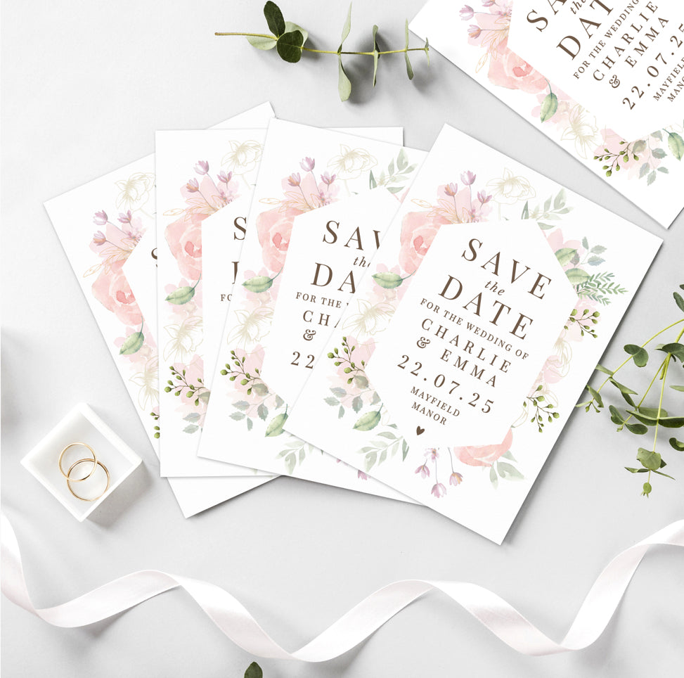 Personalised Soft Floral Set of 36 Wedding Save the Dates