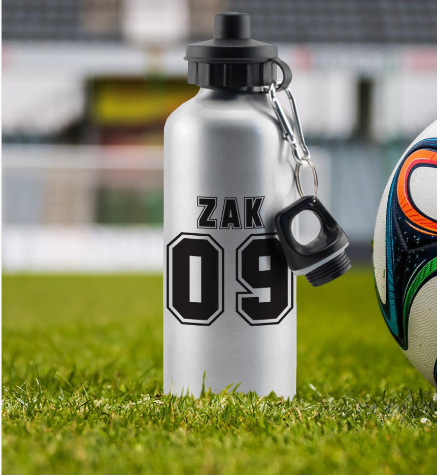 Personalised Sports Number Silver Drinks Bottle