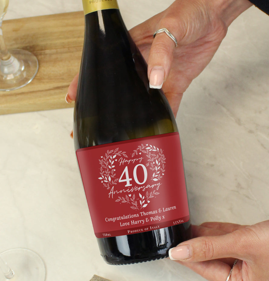 Personalised 40th Ruby Wedding Anniversary Prosecco