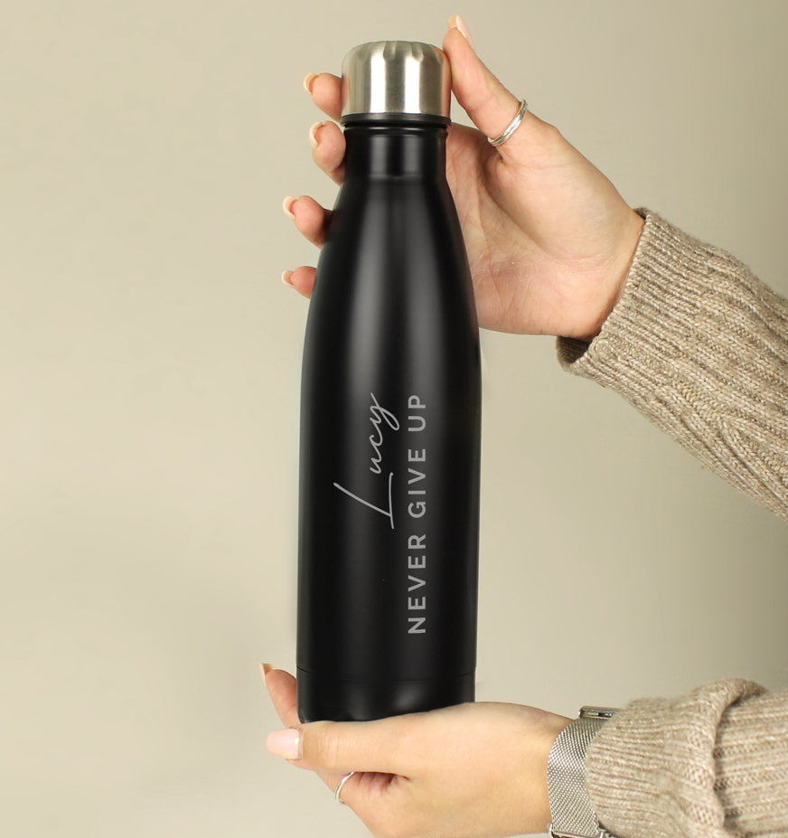 Personalised Two Lines Black Metal Insulated Drinks Bottle