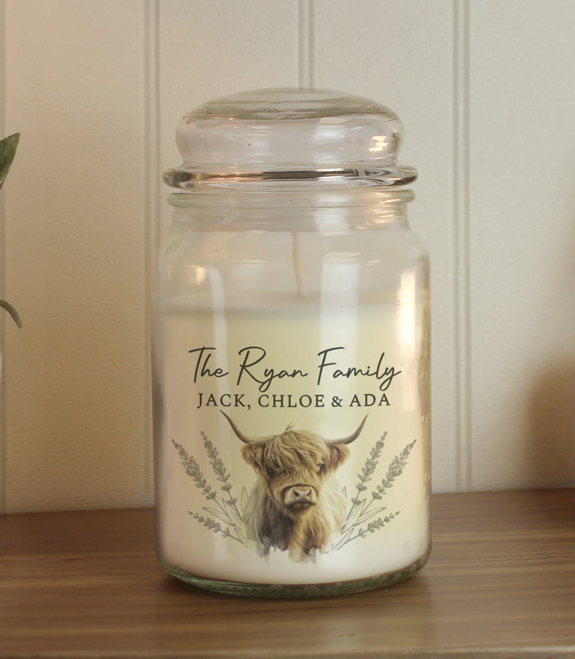 Personalised Highland Cow Large Candle Jar