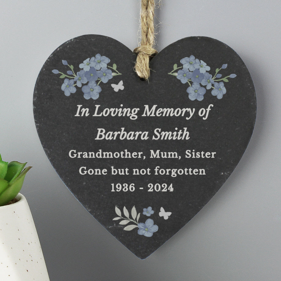 Personalised Memorial Forget Me Not Slate Heart