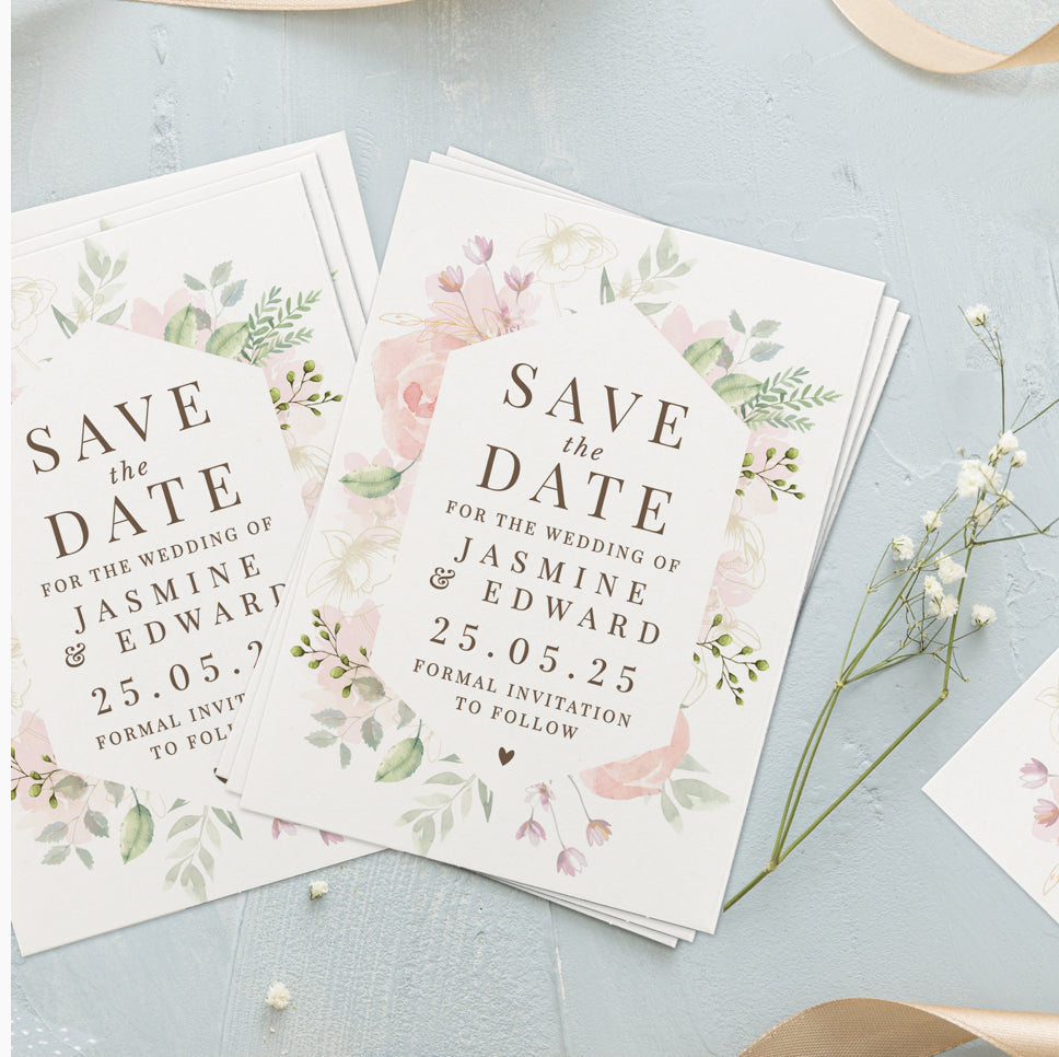 Personalised Soft Floral Set of 36 Wedding Save the Dates