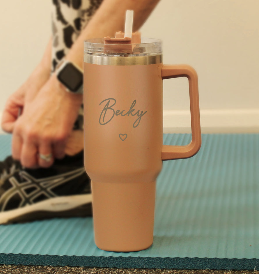 Personalised Heart 40oz Brown Travel Cup