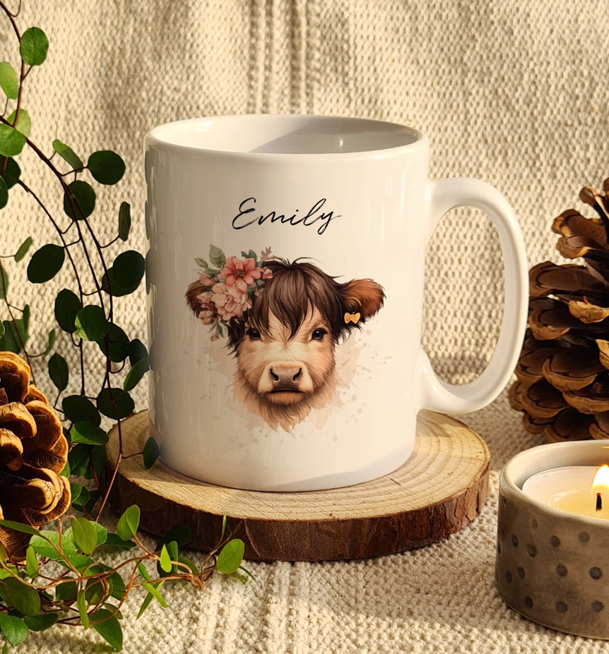 Personalised Highland Cow Mug - Girl