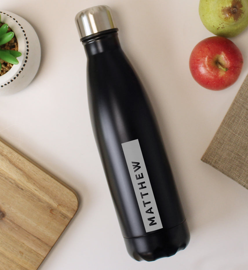 Personalised Rectangle Black Metal Insulated Drinks Bottle