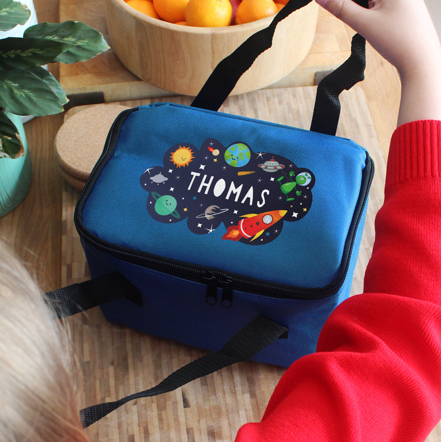Personalised Space Blue Lunch Bag