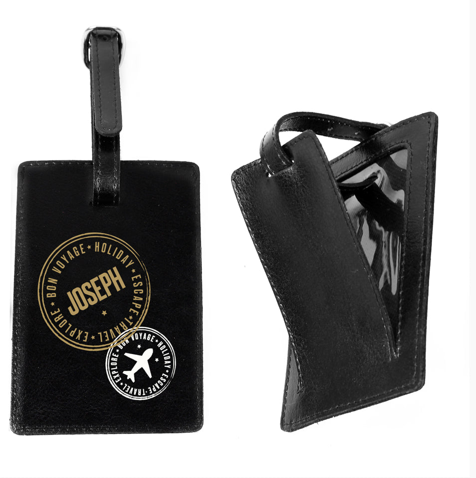 Personalised Stamped Black Luggage Tag
