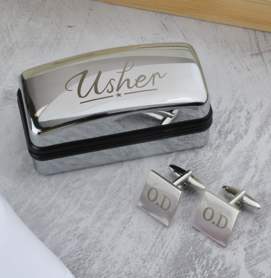 Personalised Usher Wedding Cufflinks and Box Set