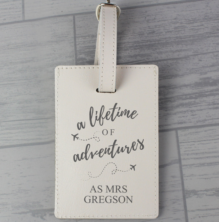 Personalised 'Lifetime of Adventures' Cream Luggage Tag