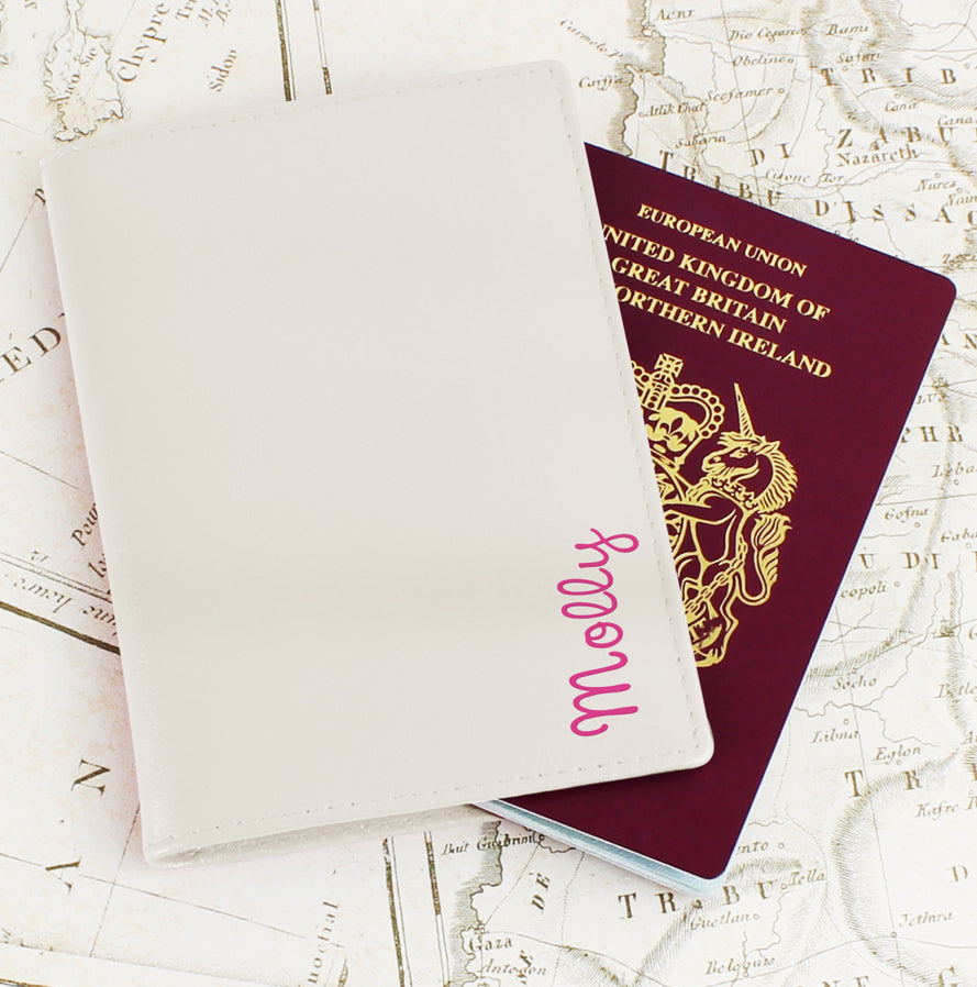 Personalised Pink Name Cream Passport Holder