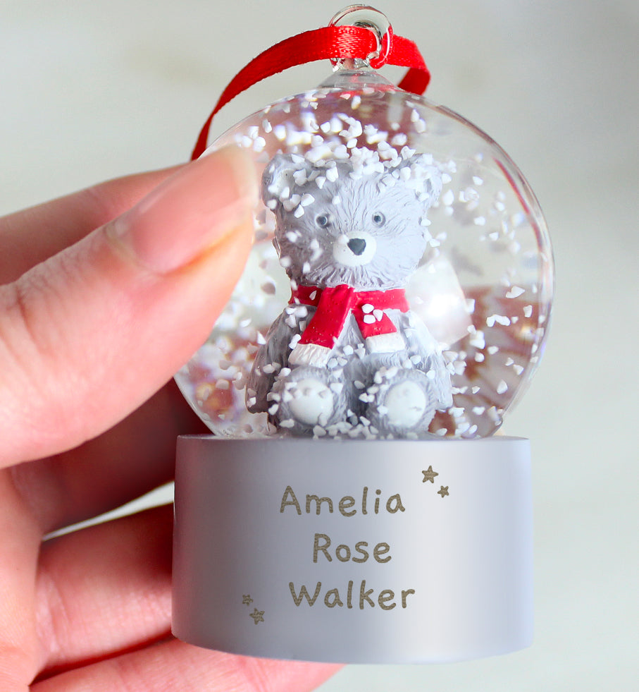 Personalised Message Teddy Bear Glitter Snow Globe Tree Decoration