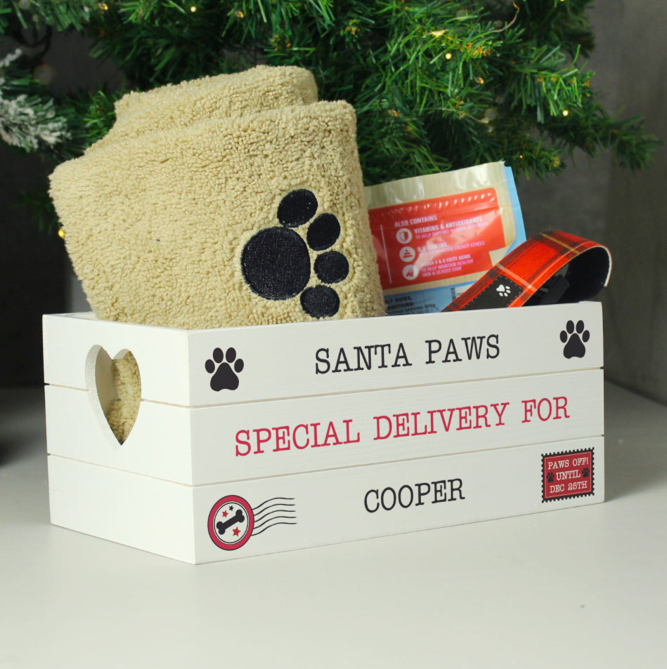 Personalised Santa Paws White Wooden Crate