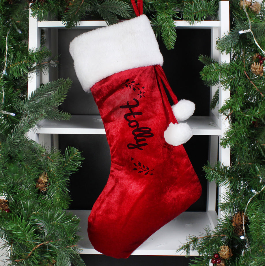 Personalised Holly Red Christmas Stocking