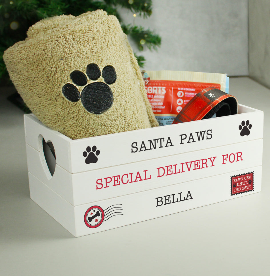 Personalised Santa Paws White Wooden Crate