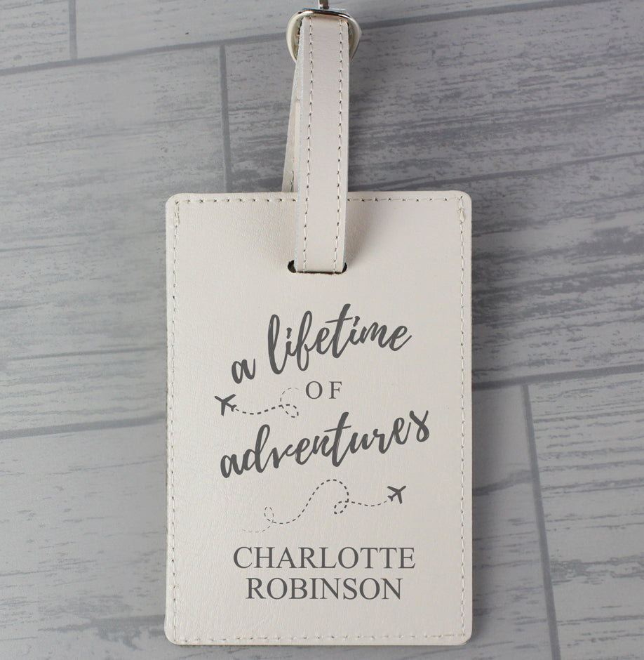 Personalised 'Lifetime of Adventures' Cream Luggage Tag