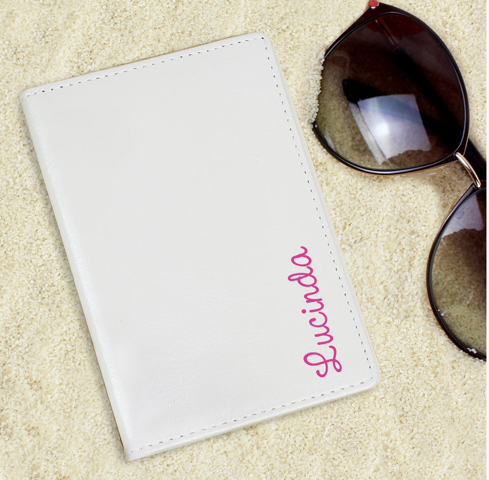 Personalised Pink Name Cream Passport Holder