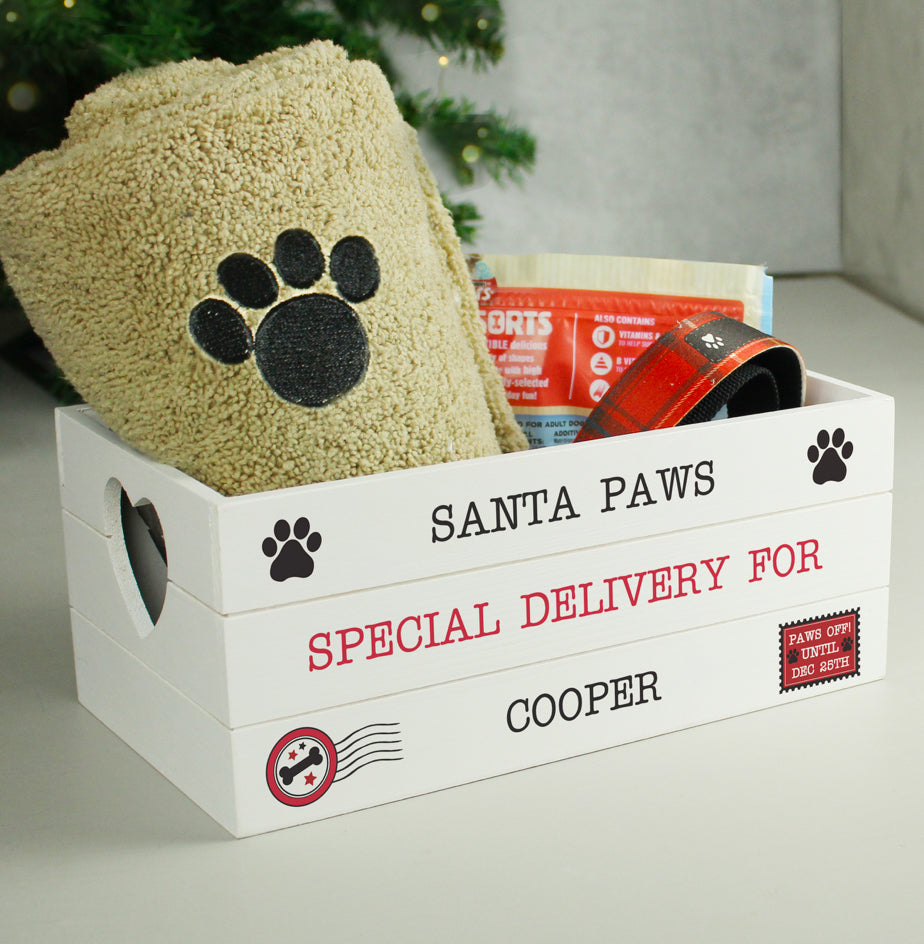 Personalised Santa Paws White Wooden Crate
