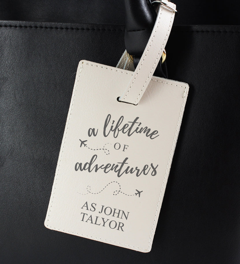 Personalised 'Lifetime of Adventures' Cream Luggage Tag