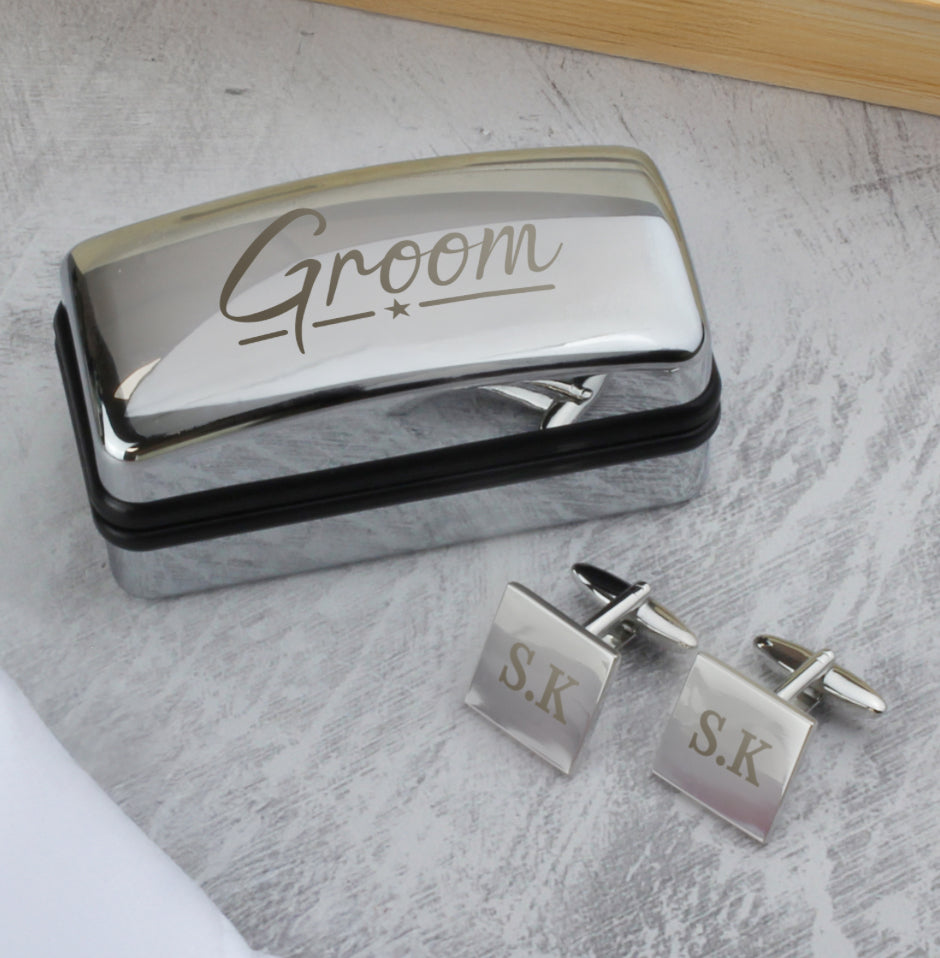 Personalised Groom Wedding Cufflinks and Box Set