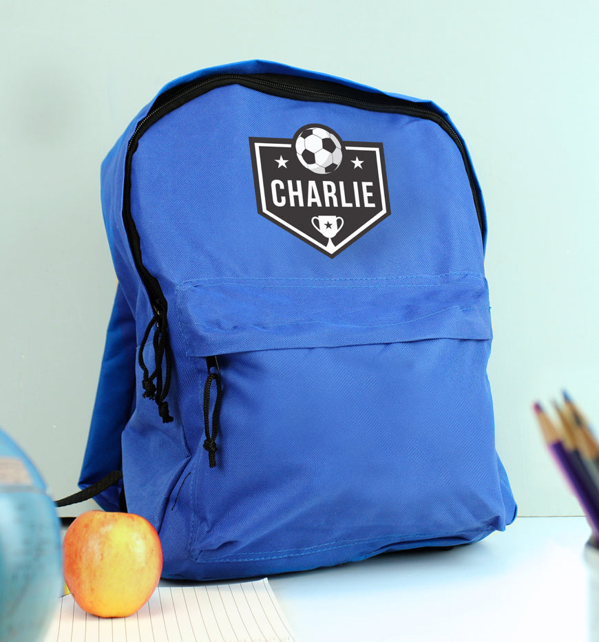 Personalised Football Blue Backpack