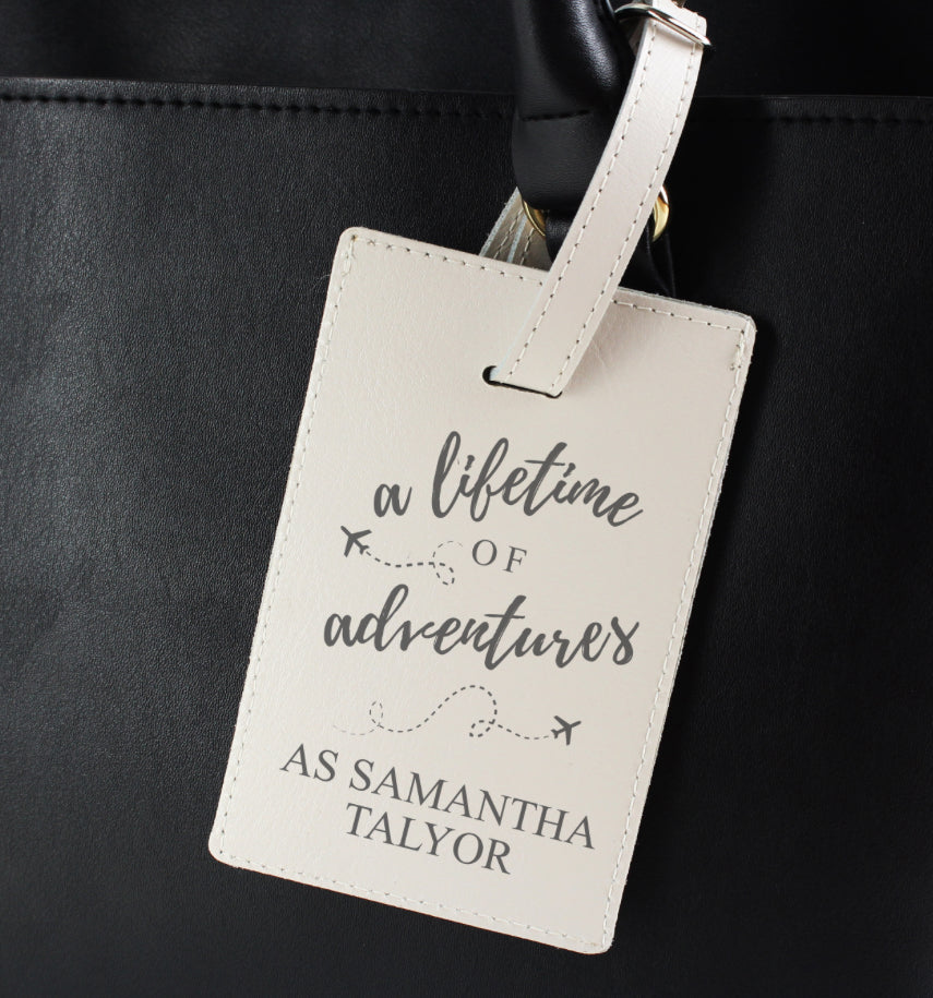 Personalised 'Lifetime of Adventures' Cream Luggage Tag