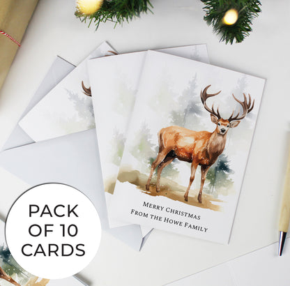 Personalised Pack of 10 Christmas Cards - Stag