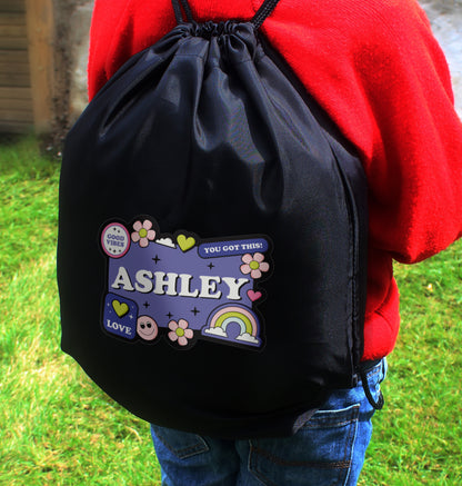 Personalised Good Vibes Black Kit Bag