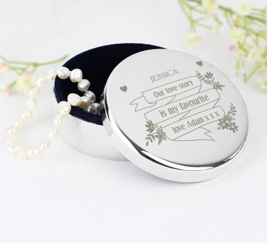 Personalised Garden Bloom Round Trinket Box