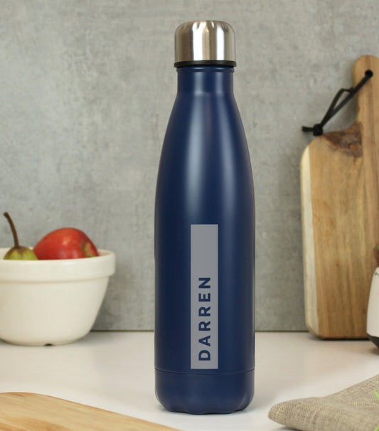 Personalised Rectangle Navy Metal Insulated Drinks Bottle