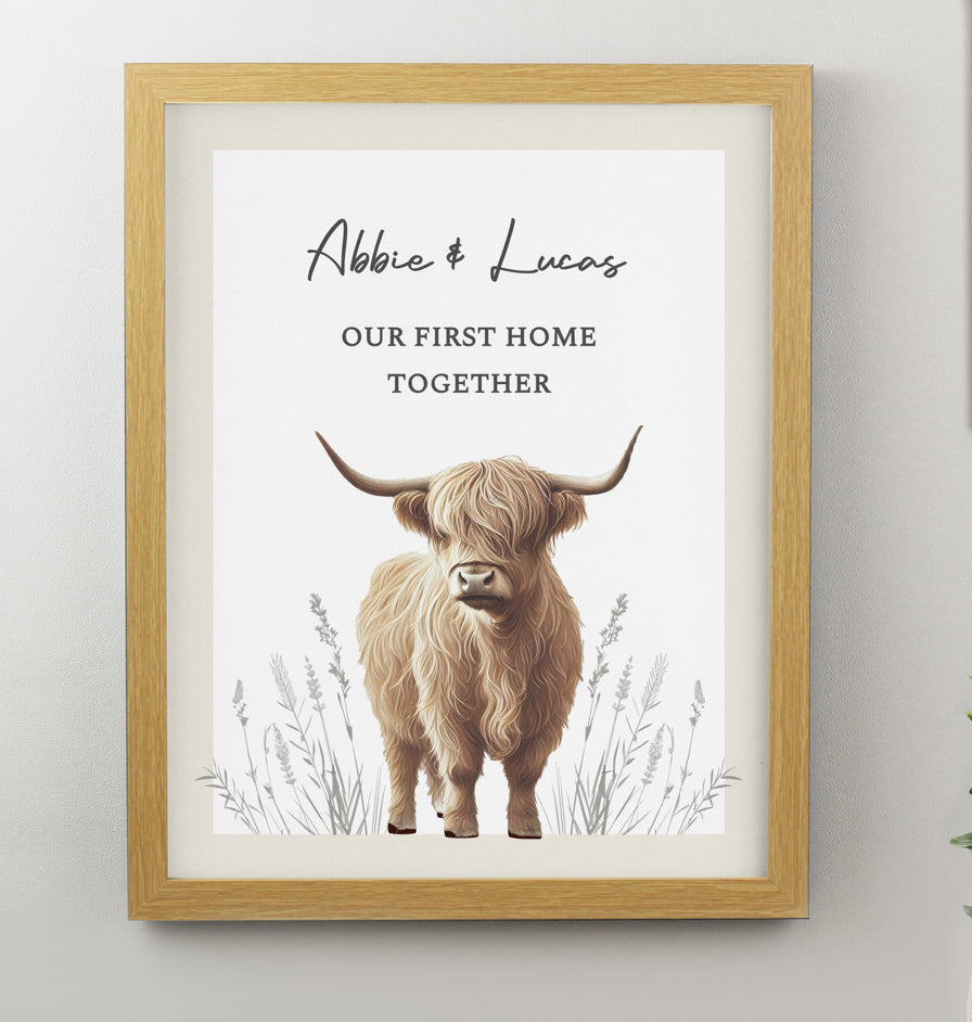 Personalised Highland Cow Oak Poster Frame