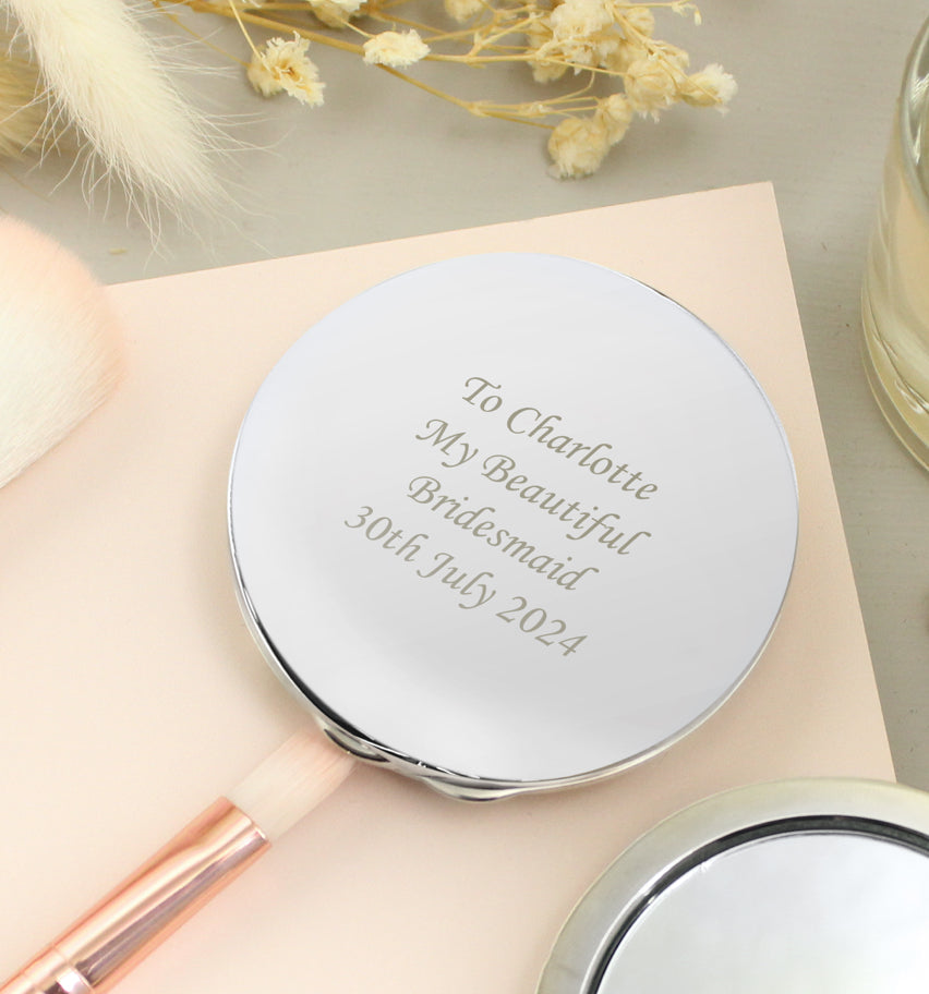 Personalised Silver Round Compact Mirror