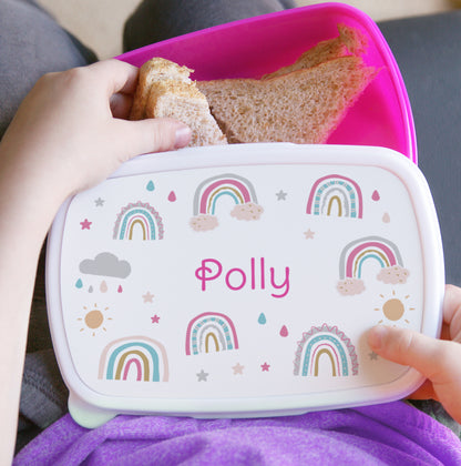 Personalised Rainbow Name Only Pink Lunch Box