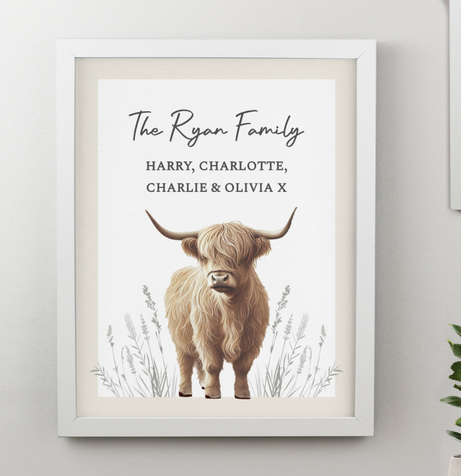 Personalised Highland Cow White Poster Frame