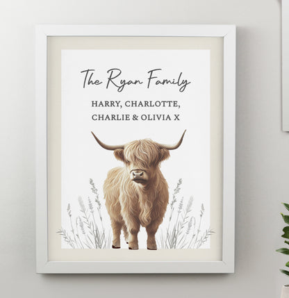 Personalised Highland Cow White Poster Frame