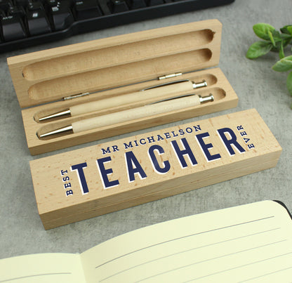 Personalised Best Teacher Wooden Pen and Pencil Set