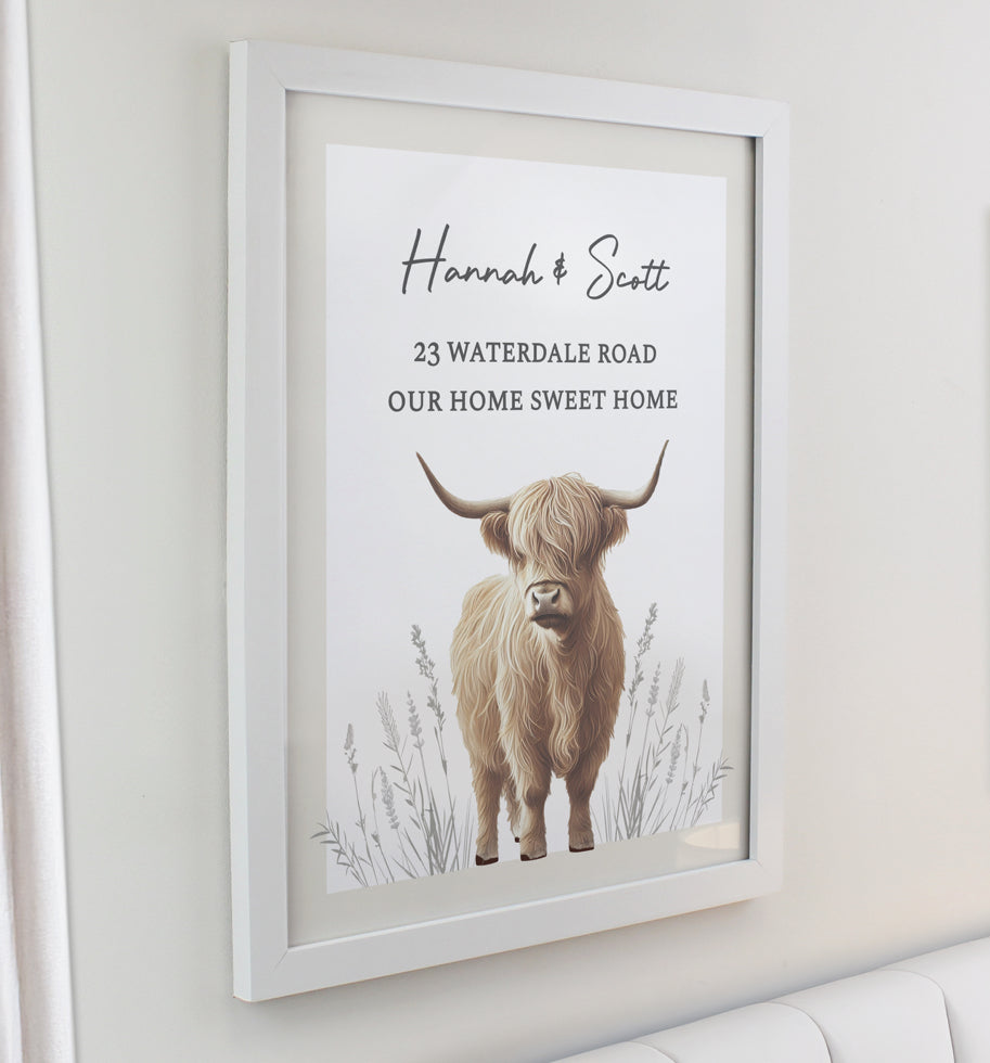 Personalised Highland Cow White Poster Frame