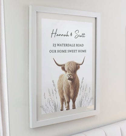 Personalised Highland Cow White Poster Frame