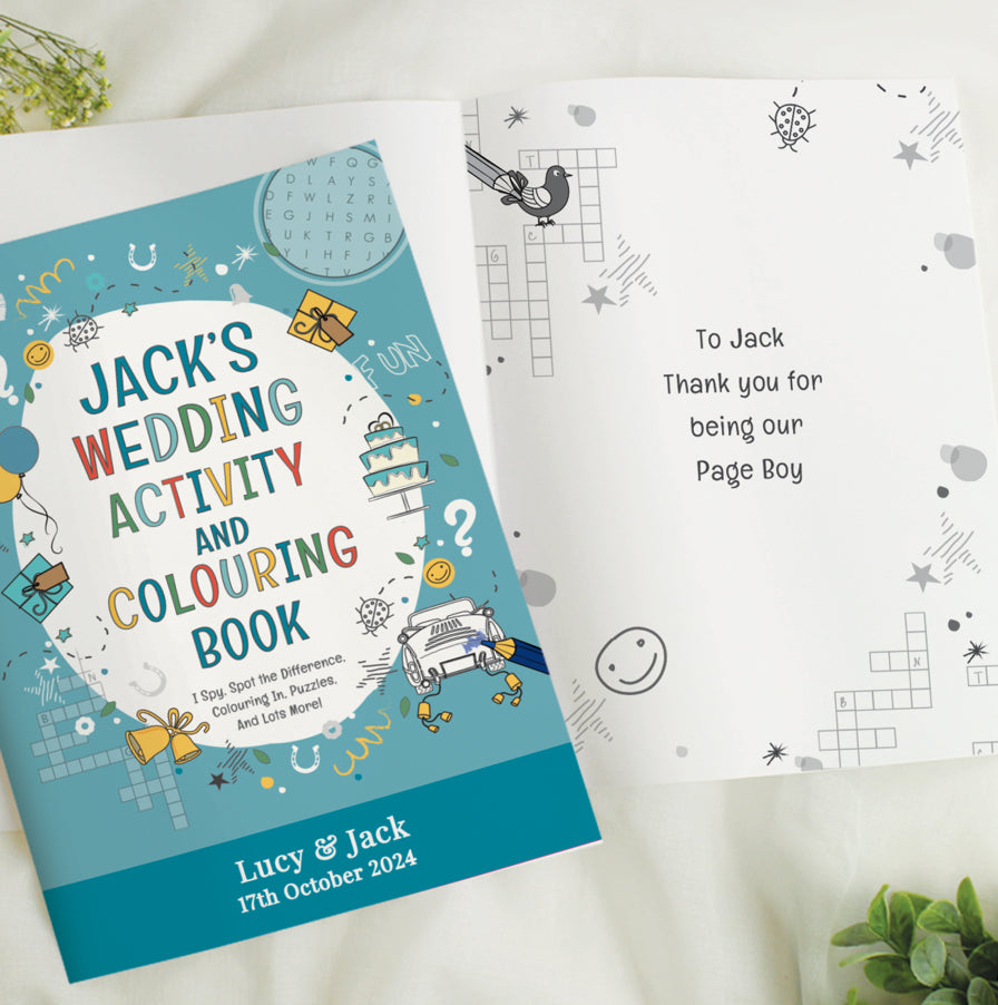 Personalised Blue A4 Wedding Activity & Colouring Book